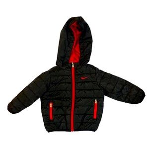 Kids Nike black and red quilted mid-weight jacket size 12 months